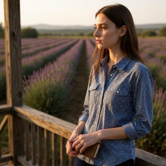 Generation Love Samuel Star-Print Chambray Shirt Size Small - Picture 3 of 8